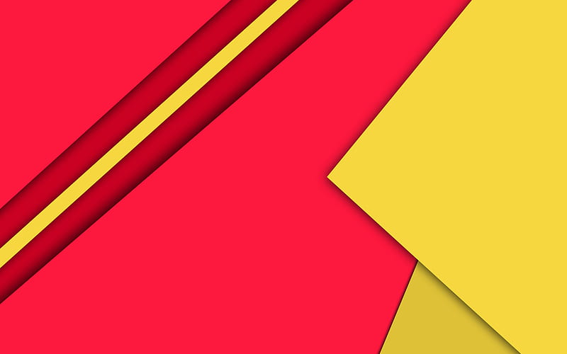 material design, red and yellow, geometric shapes, lines, lollipop, geometry, creative, strips, red backgrounds, abstract art, HD wallpaper