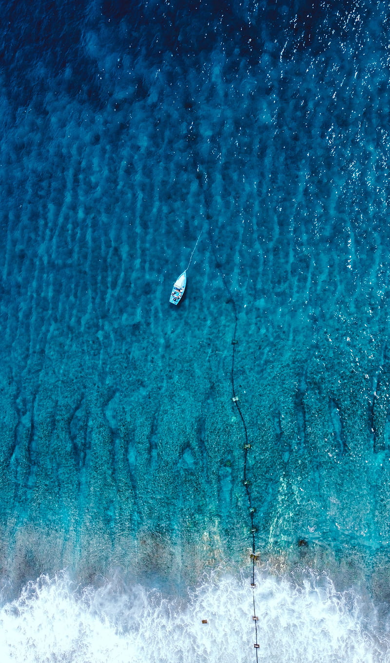 boat, sea, aerial view, water, blue, HD phone wallpaper
