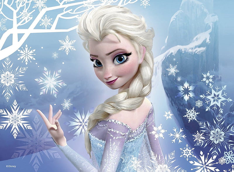 Elsa, luminos, movie, winter, snowflake, fantasy, girl, snow queen, white, frozen, princess, disney, blue, HD wallpaper
