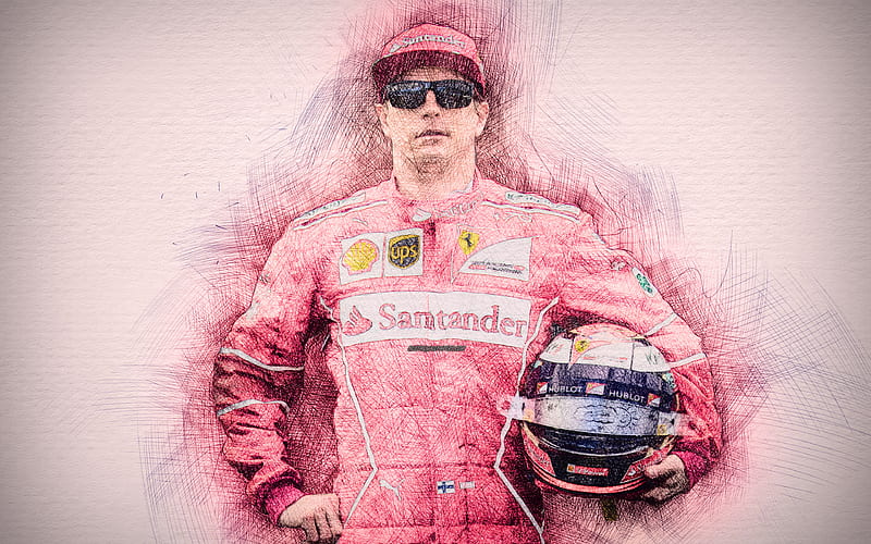 Kimi Raikkonen, artwork, F1, Scuderia Ferrari, drawing Raikkonen, Formula 1, Ferrari, Kimi, HD wallpaper