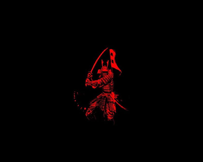 Red Samurai, red, fantasy, samurai, katana, HD wallpaper