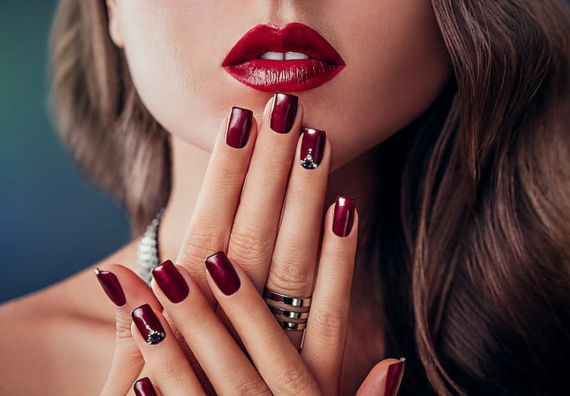 ლ, Hands, Woman, Manicure, Red lips, HD wallpaper
