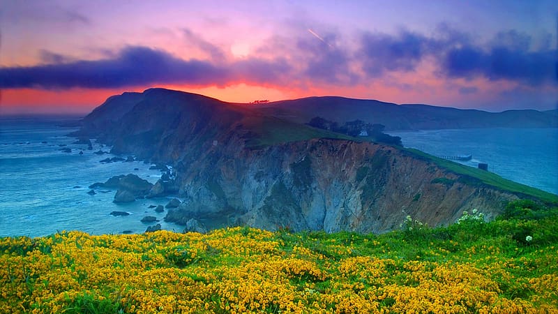 Point Reyes National Seashore, Marin County, California, ocean, pacific, colors, clouds, sky, rocks, usa, HD wallpaper
