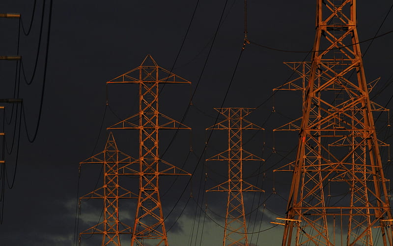 power lines, Overhead power line, electric power transmission, electrical energy, electricity concepts, HD wallpaper