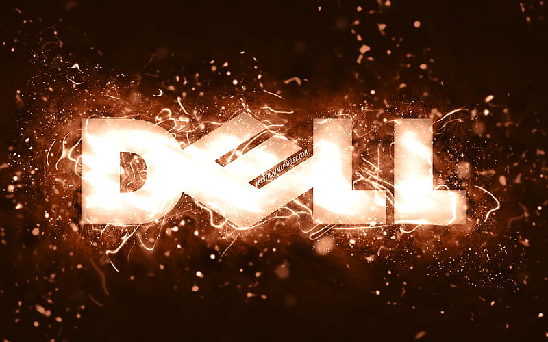 Dell brown logo brown neon lights, creative, brown abstract background, Dell logo, brands, Dell, HD wallpaper