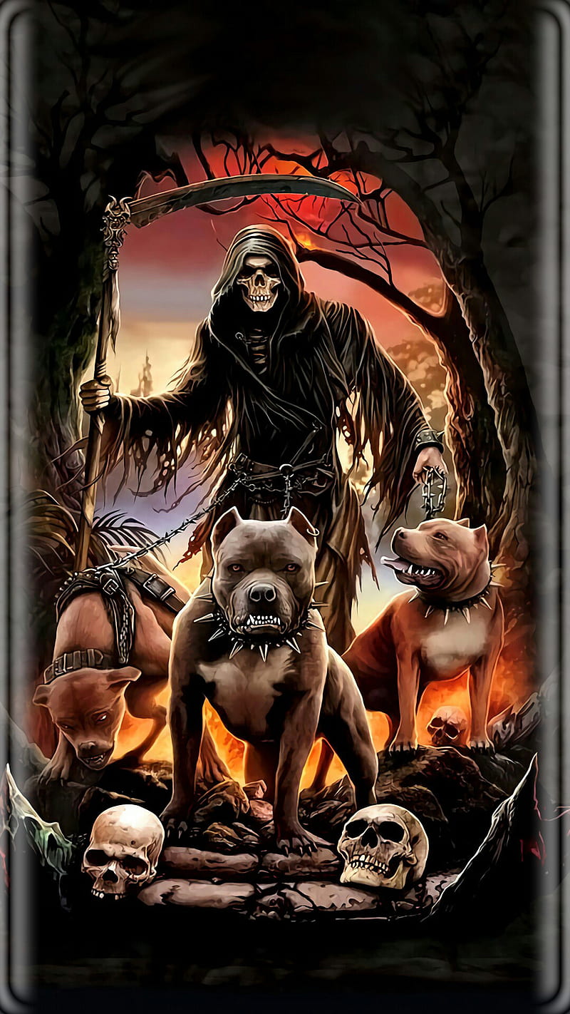 REAPER, grim, death, dark, magic, skull, dogs, gothic, fantasy, cool, HD phone wallpaper