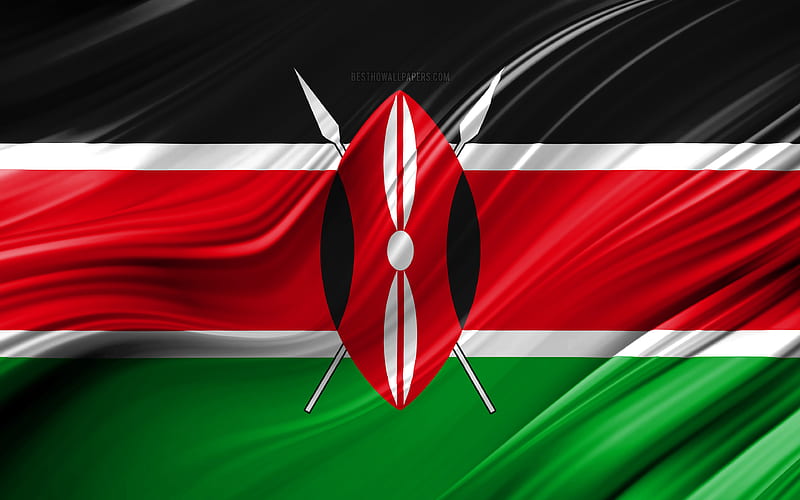 Kenyan flag, African countries, 3D waves, Flag of Kenya, national symbols, Kenya 3D flag, art, Africa, Kenya, HD wallpaper