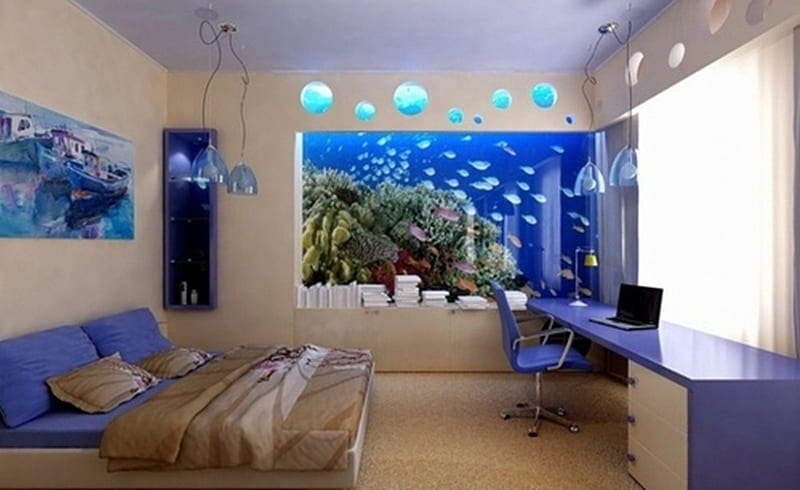 lovely interior, interior, beauty, bedroom, blue, HD wallpaper