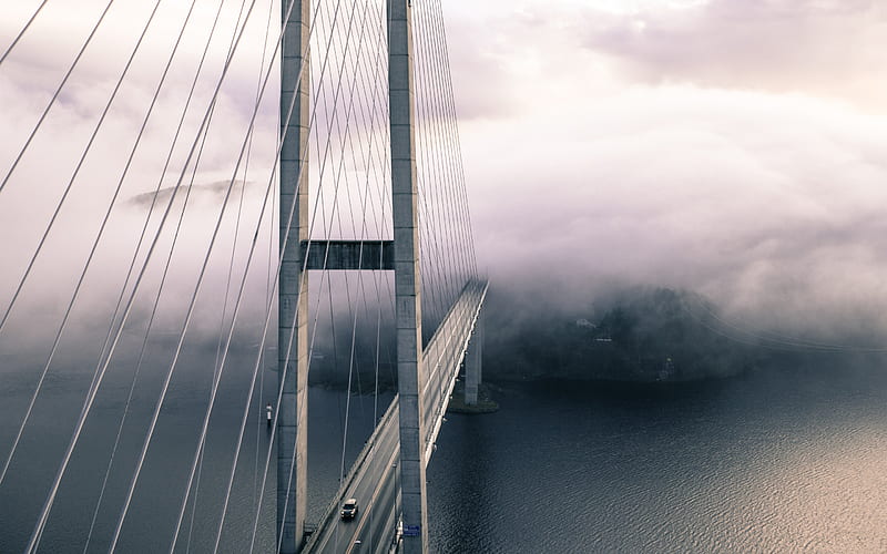 suspension bridge, large architectural structures, bridges, ocean, HD wallpaper