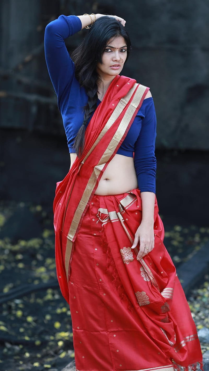 Kalpika Ganesh , telugu actress, saree addiction, navel show, HD phone wallpaper
