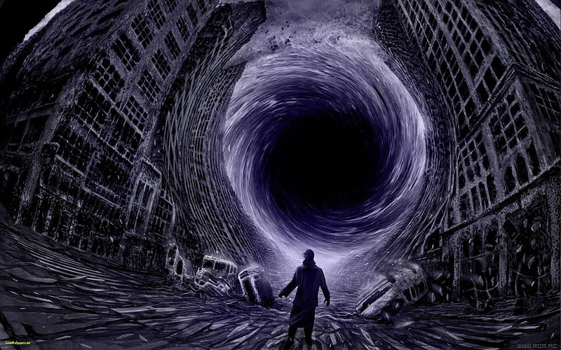 Destructive Black Hole In The City, Black Void, HD wallpaper