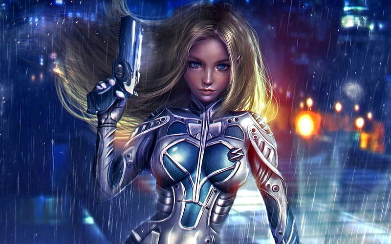 Street Avenger Sci Fi Fantasy Gun Dark Elf Blonde Blue Eyes Women Hd Wallpaper Peakpx
