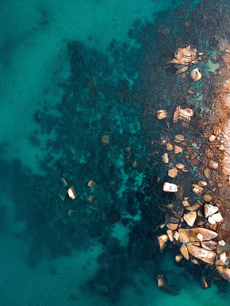 ocean, stones, aerial view, water, ripples, bottom, HD phone wallpaper