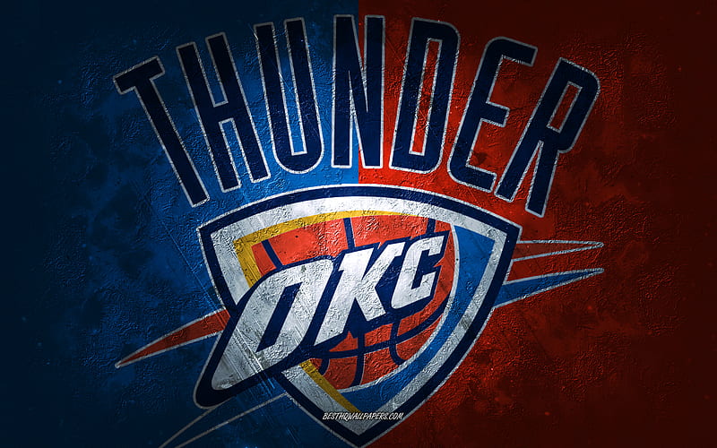 Oklahoma City Thunder, American basketball team, orange blue stone background, Oklahoma City Thunder logo, grunge art, NBA, basketball, USA, Oklahoma City Thunder emblem, HD wallpaper