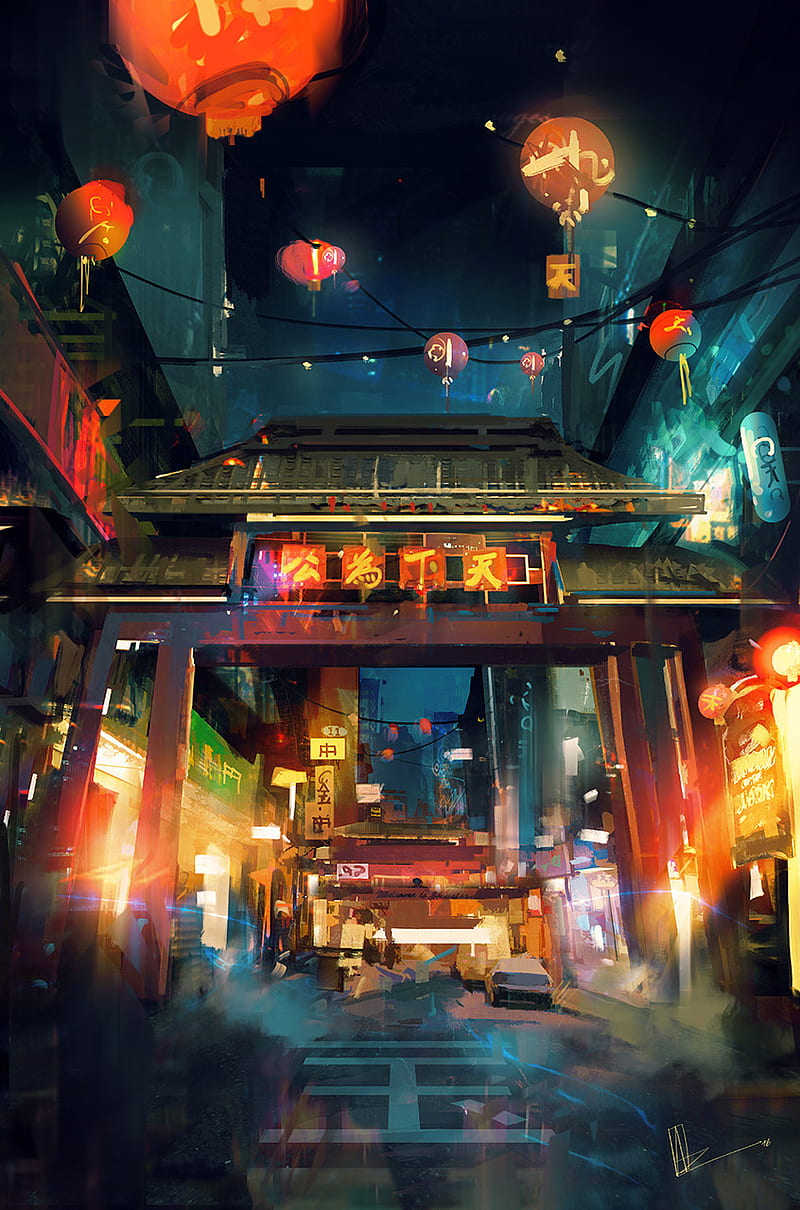 japan, future, lamp, night, old, shop, street, HD phone wallpaper