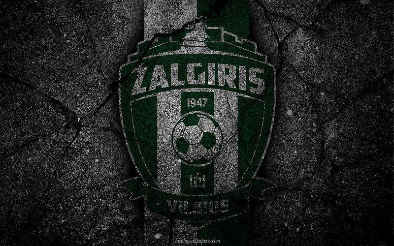 Zalgiris Vilnius, logo, art, A Lyga, Lithuania, soccer, football club, FC Zalgiris, asphalt texture, Zalgiris, HD wallpaper