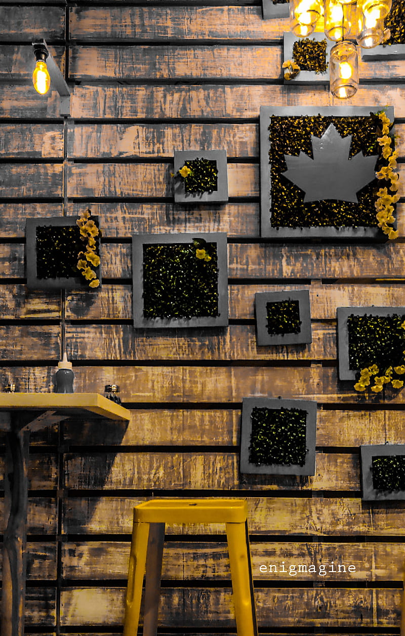Wood Wall, apple, architecture, iphone, lights, oneplus, restaurant, samsung, HD phone wallpaper