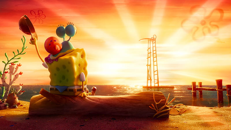 SpongeBob Near Sunset, HD wallpaper