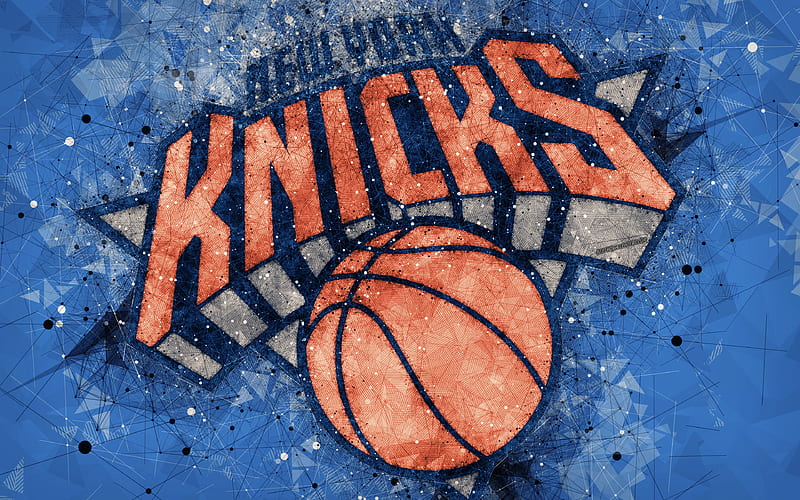 New York Knicks creative logo, American Basketball Club, emblem, geometric art, NBA, blue abstract background, New York, USA, basketball, National Basketball Association, HD wallpaper