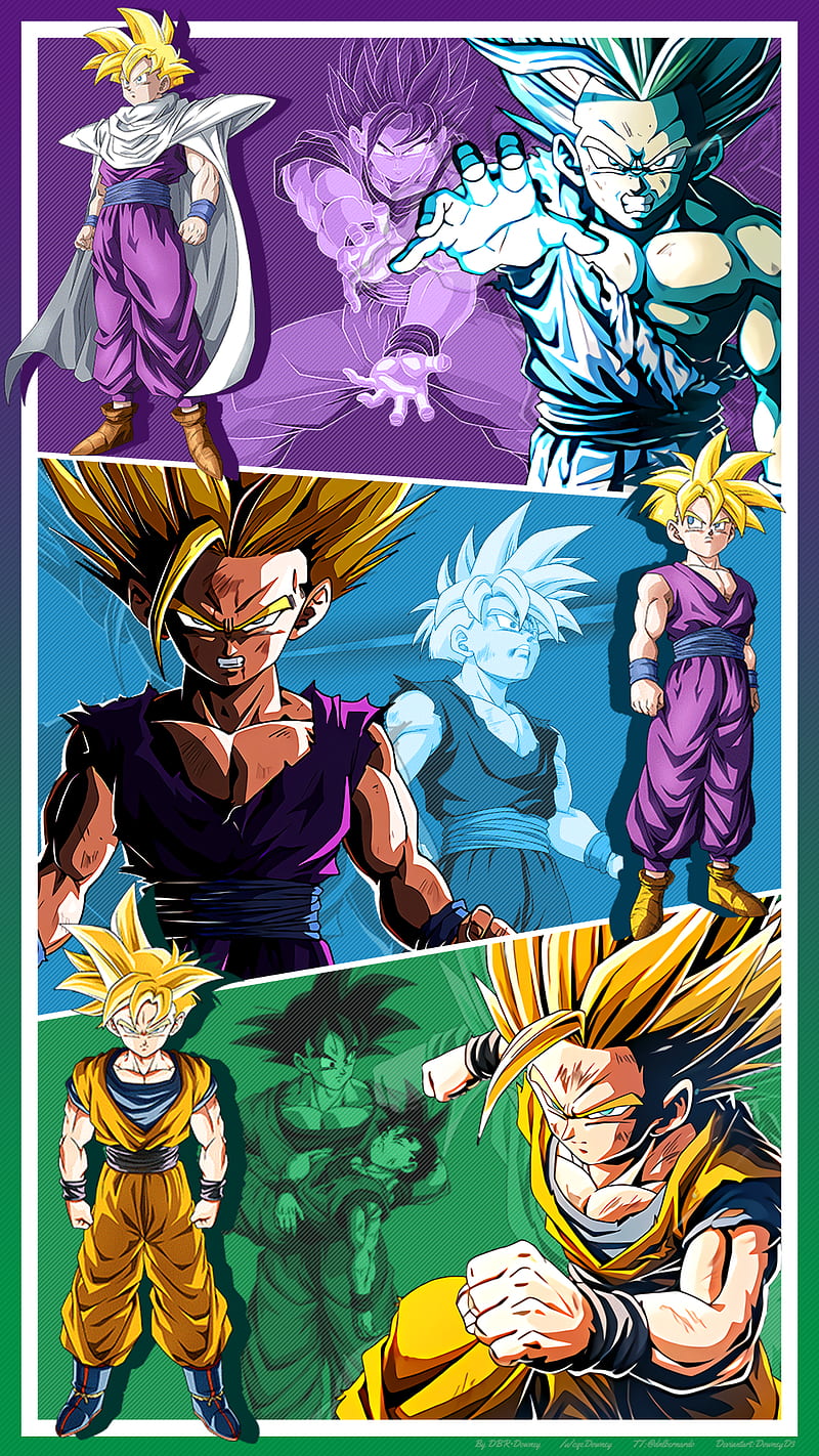 Dragon Ball, Dragon Ball Z, Gohan, Son Gohan, Super Saiyan, Super Saiyan 2, Son Goku, Dragon ball Z Dokkan Battle, Dragon Ball Z Kai, anime boys, collage, anime, HD phone wallpaper