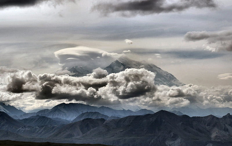 Cloud-covered Mount McKinley 2, USA, Alaska, National Park, Denali, graphy, wide screen, nature, scenery, landscape, HD wallpaper