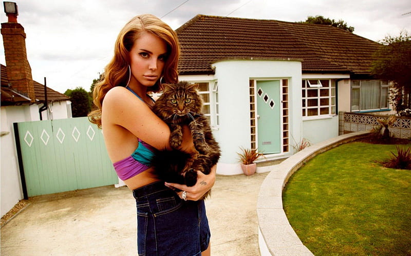 Lana Del Rey, house, cat, music, HD wallpaper