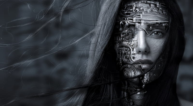 cyborg woman, hair, futuristic, sci-fi, Fantasy, HD wallpaper