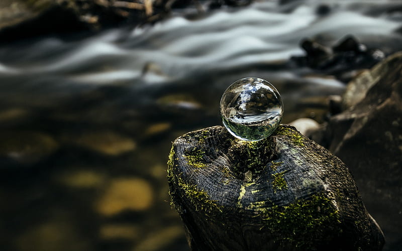 glass sphere, nature, ecological concepts, river, take care of nature, environment, ecology, HD wallpaper