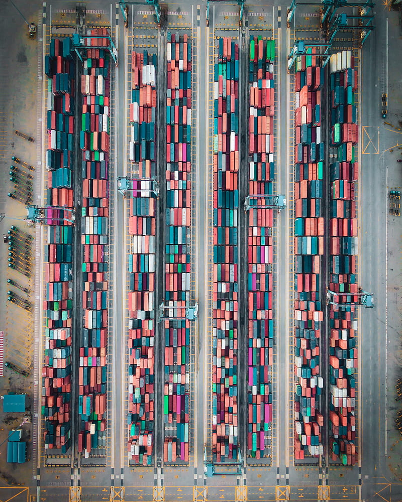 containers, aerial view, paths, asphalt, HD phone wallpaper