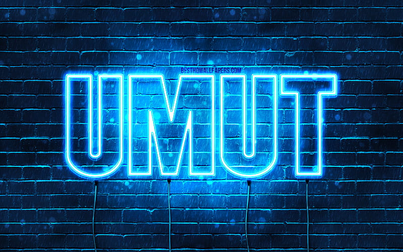 Umut with names, Umut name, blue neon lights, Happy Birtay Umut, popular turkish male names, with Umut name, HD wallpaper