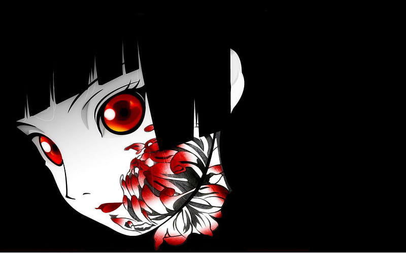 Niña de las flores anime, rojas, anime, flores, negras, belleza, caras,  blancas, Fondo de pantalla HD | Peakpx