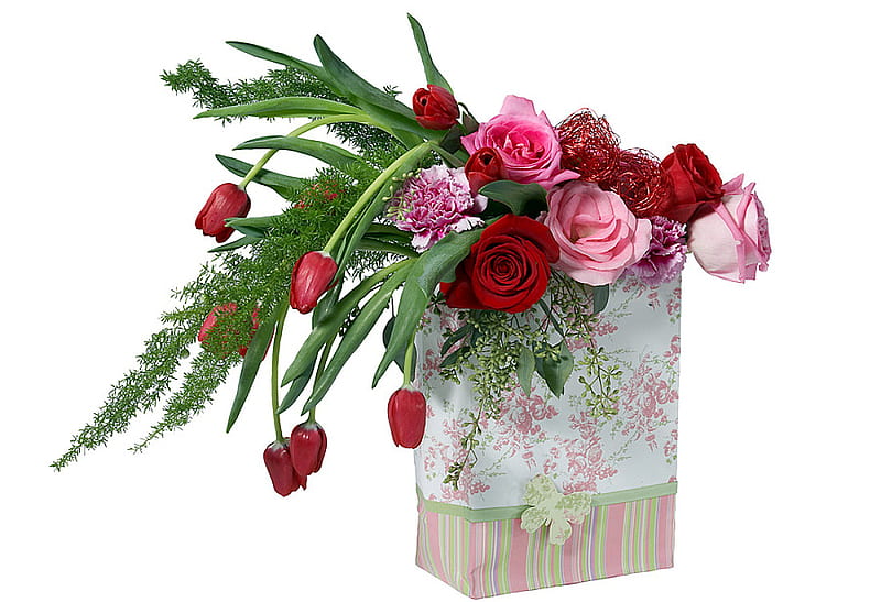 a thoughtful bouquet, flowers, bouquet, pink red, HD wallpaper