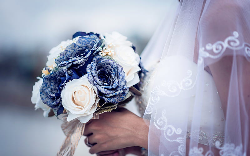 a bouquet of roses, bride, rose, called, bouquet , blue roses, roses, wedding, wedding bouquet, HD wallpaper