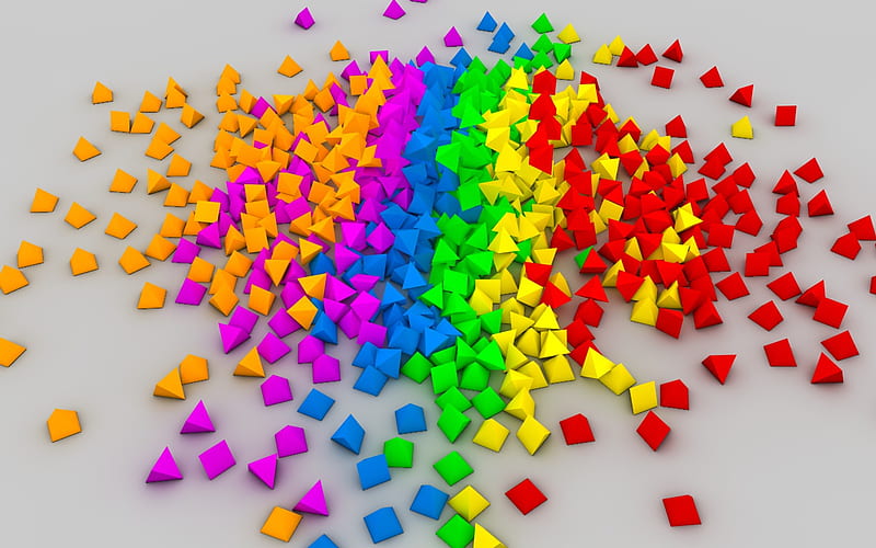 Scattered Triangles, awesome, 3d, triangle, rainbow, HD wallpaper
