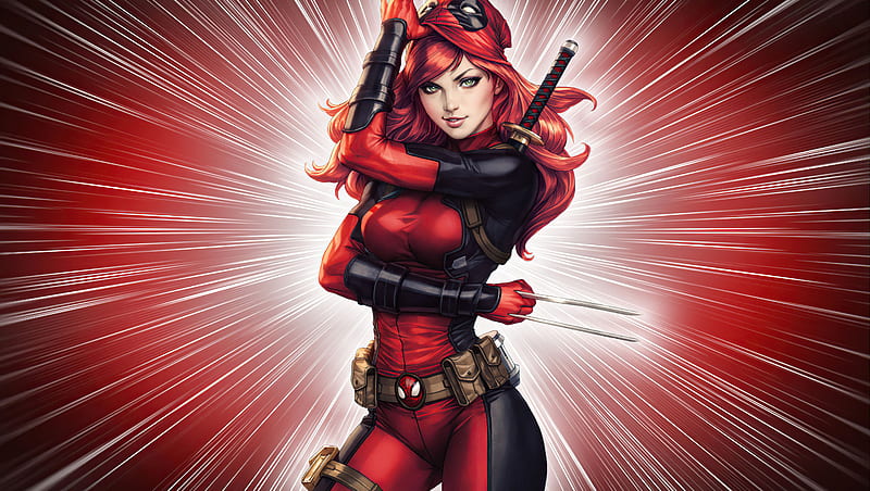 Maryjaneparker As Deadpool, mary-jane, deadpool, superheroes, artist, artwork, digital-art, deviantart, HD wallpaper