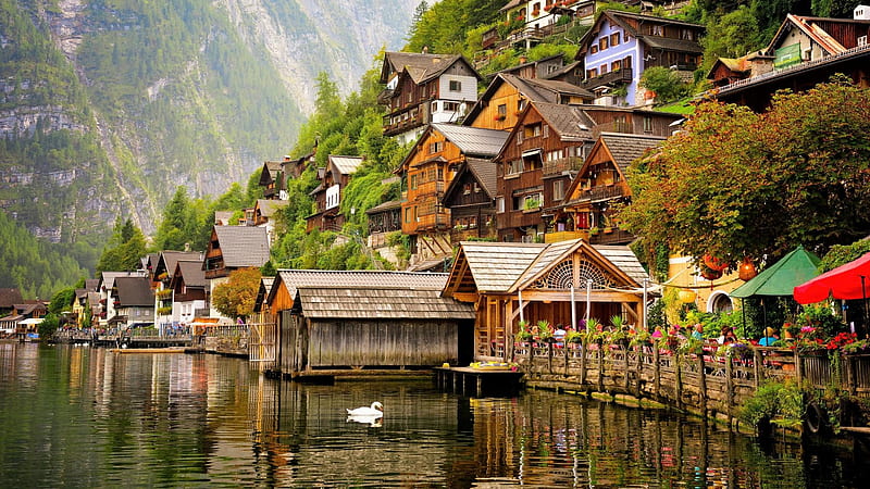 Hallstatt, Salzkammergut, Austria, water, houses, mountains, village,  nature, HD wallpaper | Peakpx