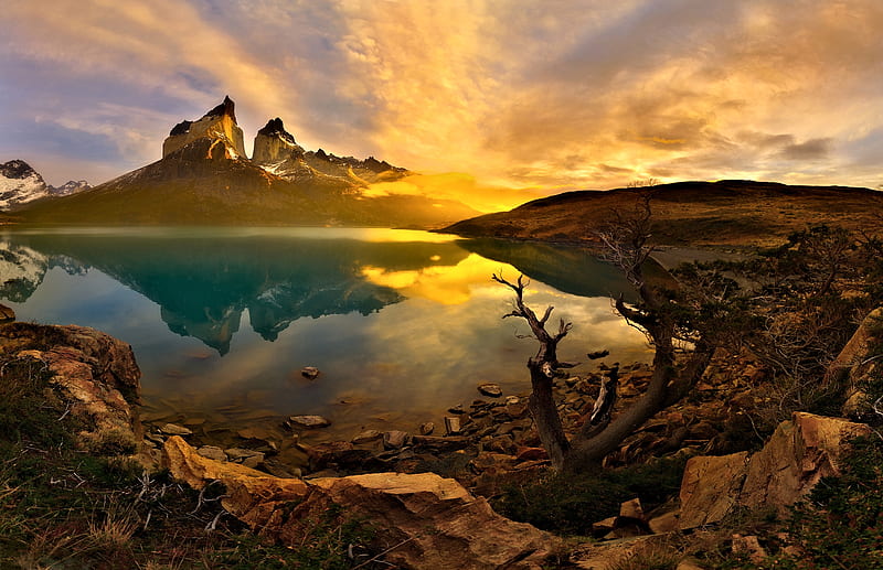 Torres del Paine,Peru, Mountain, Lake, Sun, Nature, HD wallpaper
