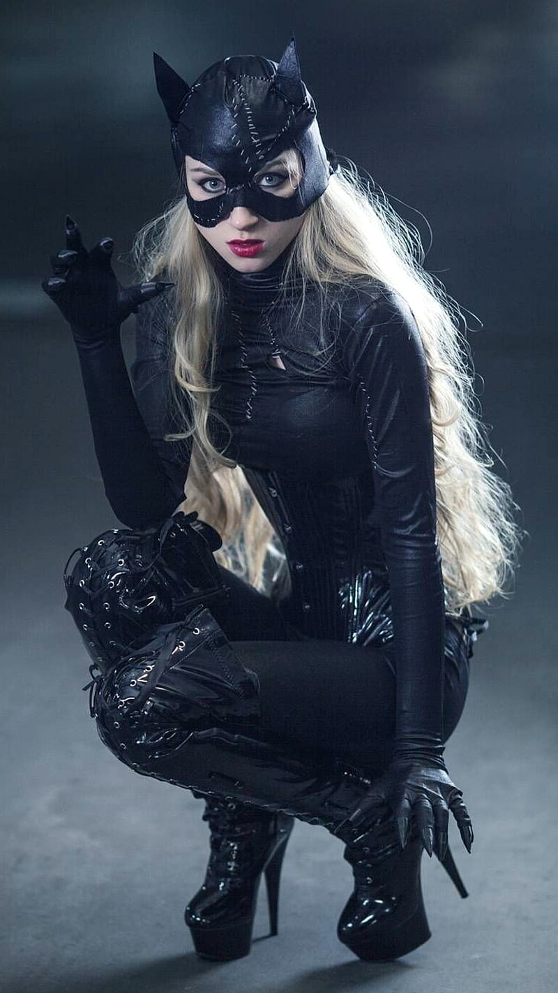 Catgirl, black, black gloves, blonde, cat, gloves, leather, mask, HD phone wallpaper