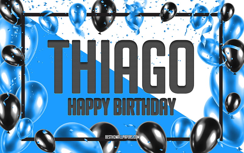 Happy Birtay Thiago, Birtay Balloons Background, Thiago, with names, Thiago Happy Birtay, Blue Balloons Birtay Background, greeting card, Thiago Birtay, HD wallpaper