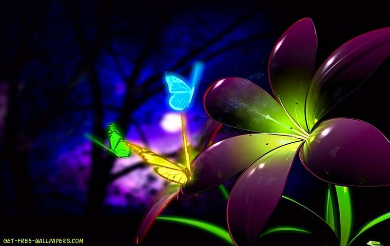 fluorescent, flower, colors, fantasy, HD wallpaper