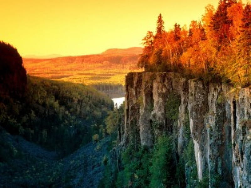 Sheer Drop, autumn trees, cliff, mountains, canada, HD wallpaper