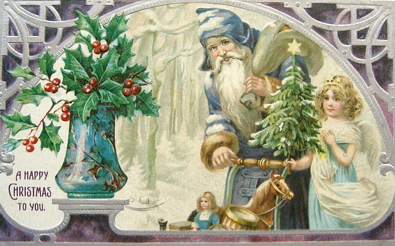 Merry Christmas!, red, christmas, angel, toy, yellow, vase, santa claus, card, fruit, mistletoe, tree, green, star, HD wallpaper
