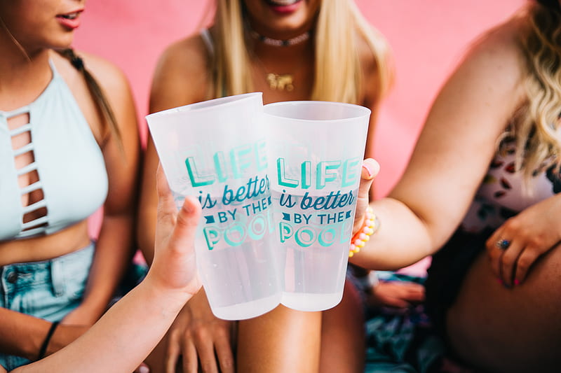 women holding two printed pint glasses, HD wallpaper