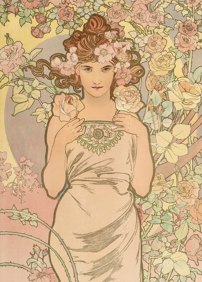 Rose Alphonse Mucha Art Art Nouveau Drawing Drawings Fine Art Mucha Paintings Hd Phone Wallpaper Peakpx