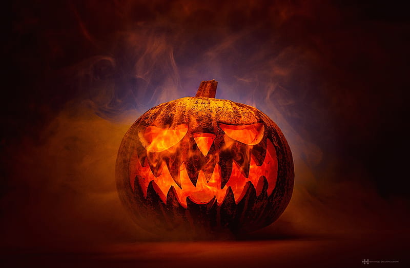 Jack o Lantern Halloween 2020 Ultra, Holidays, Halloween, Orange, Pumpkin, Smoke, Scary, Spooky, Holiday, jack o lantern, carving, carved pumpkin, HD wallpaper