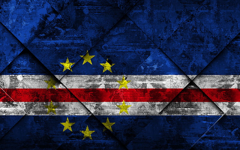 Flag of Cabo Verde grunge art, rhombus grunge texture, Cabo Verde flag, Africa, national symbols, Cabo Verde, creative art, HD wallpaper
