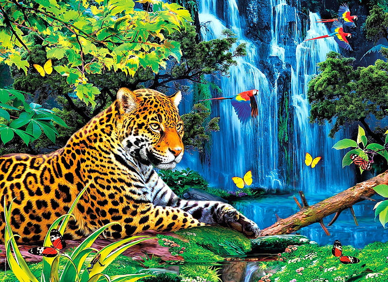 Leopard, fantasy, butterfly, luminos, jungle, waterfall, animal, blue, HD  wallpaper | Peakpx
