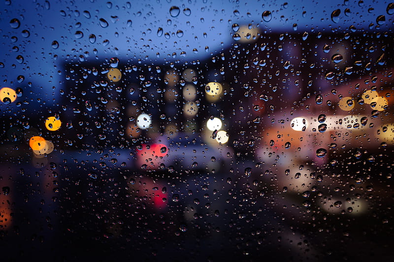 bokeh, cityscape, urban, mood, rain drops, glass, Others, HD wallpaper