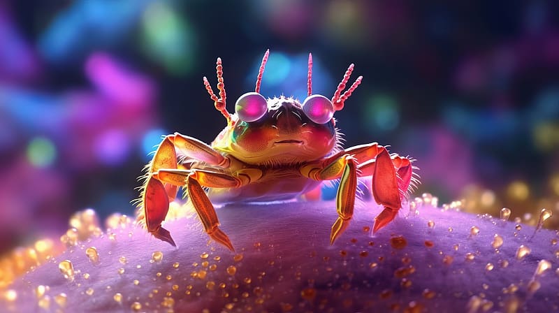 Crab, animal, nature, macro, mini, orange, pink, HD wallpaper