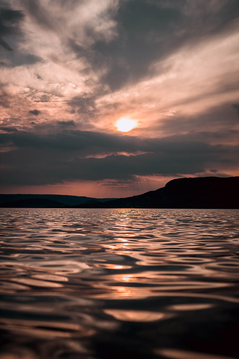 sea, sunset, horizon, ripples, water, HD phone wallpaper